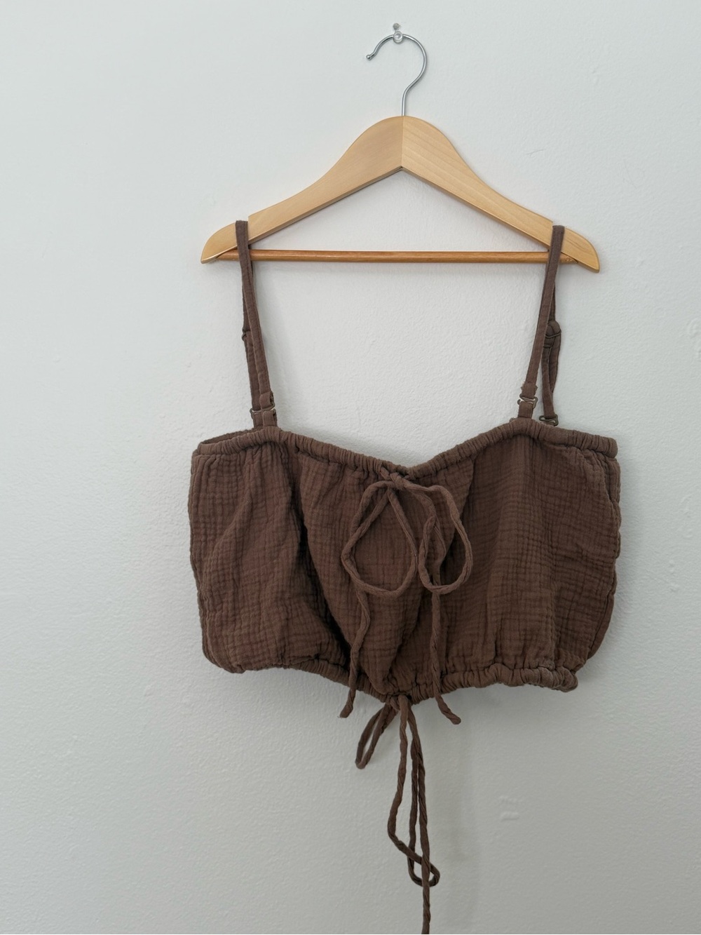 Muslin Brown Tie Crop Top
